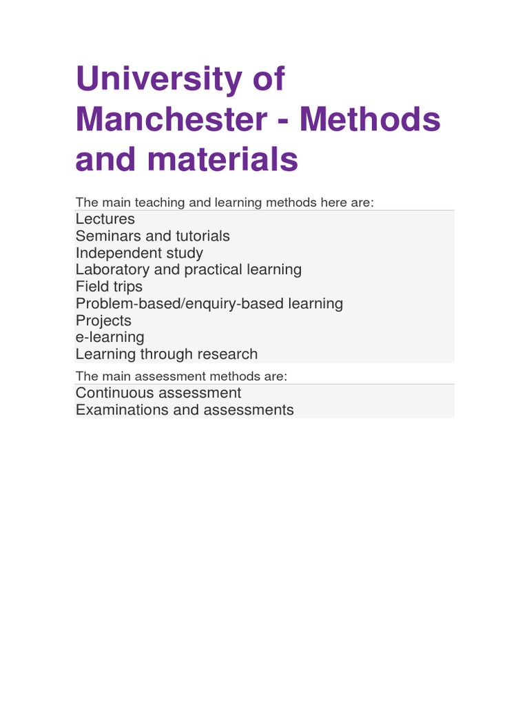 University of Manchester Teaching Methods | PDF