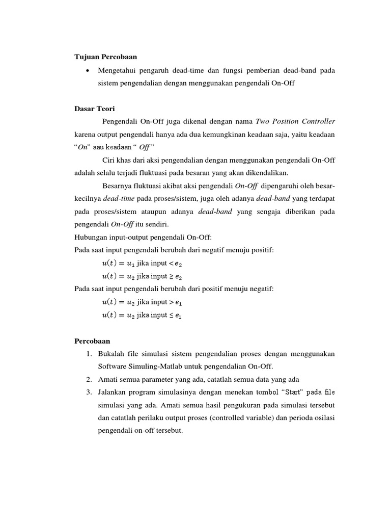 Pengaruh Dead-Time pada Kontrol On-Off | PDF