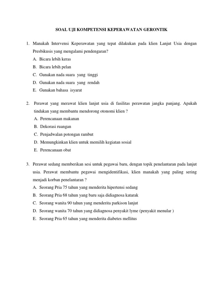 104+ Contoh Soal Uji Kompetensi Keperawatan Gerontik