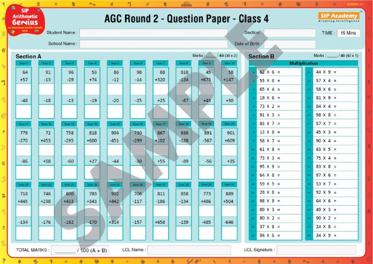AGC Round 2 Set A QuestionPaper Class 4 PDF