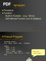 Pascal Subprogram: Procedure Function Build in Function (E.g. Sin (X) ) Self-Defined Function (Out of Syllabus)