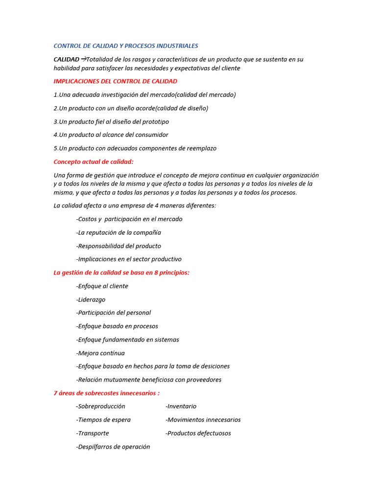 Control de Calidad en Procesos Industriales | PDF | Producto (Negocio ...