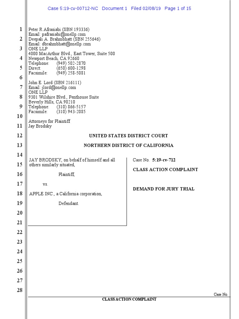 Class Action Against Apple for 2FA Policy | PDF | Class Action | Complaint