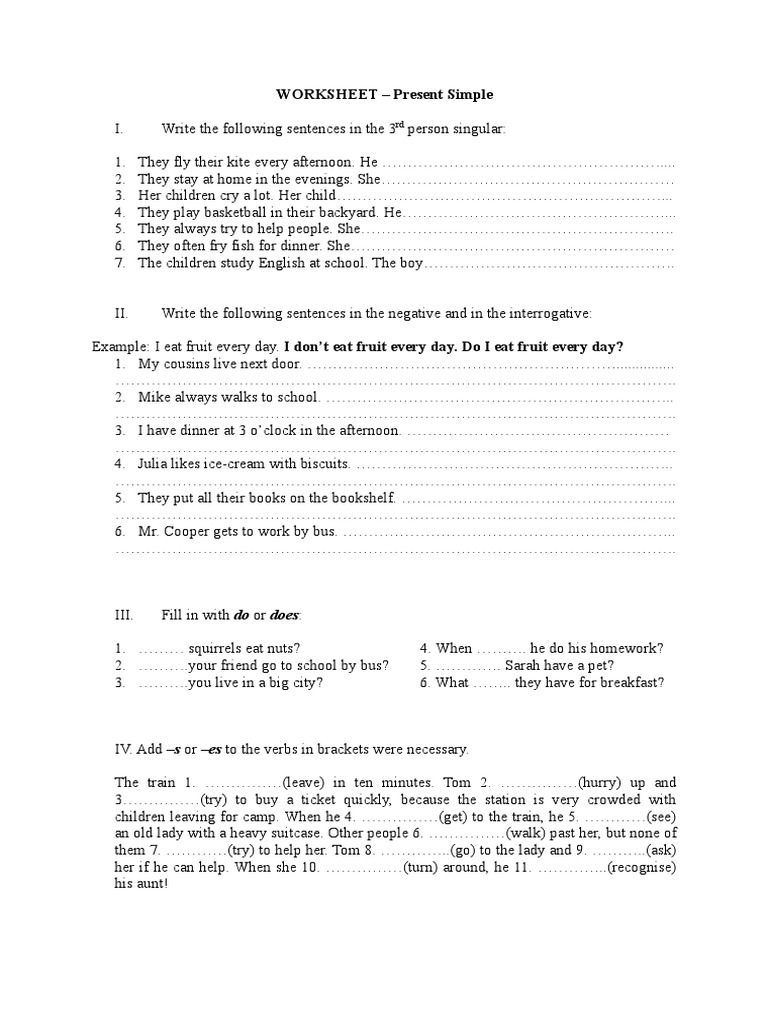 3rd Person Singular Practice Worksheets | PDF | Games & Activities ...