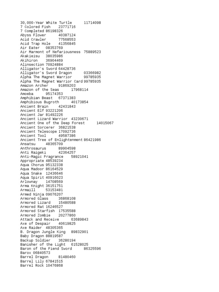 yugioh forbidden memories card numbers Yu-Gi-Oh! Codes | PDF | Dragon Kaminarikozou (FMR) | Yu-Gi-Oh! Wiki