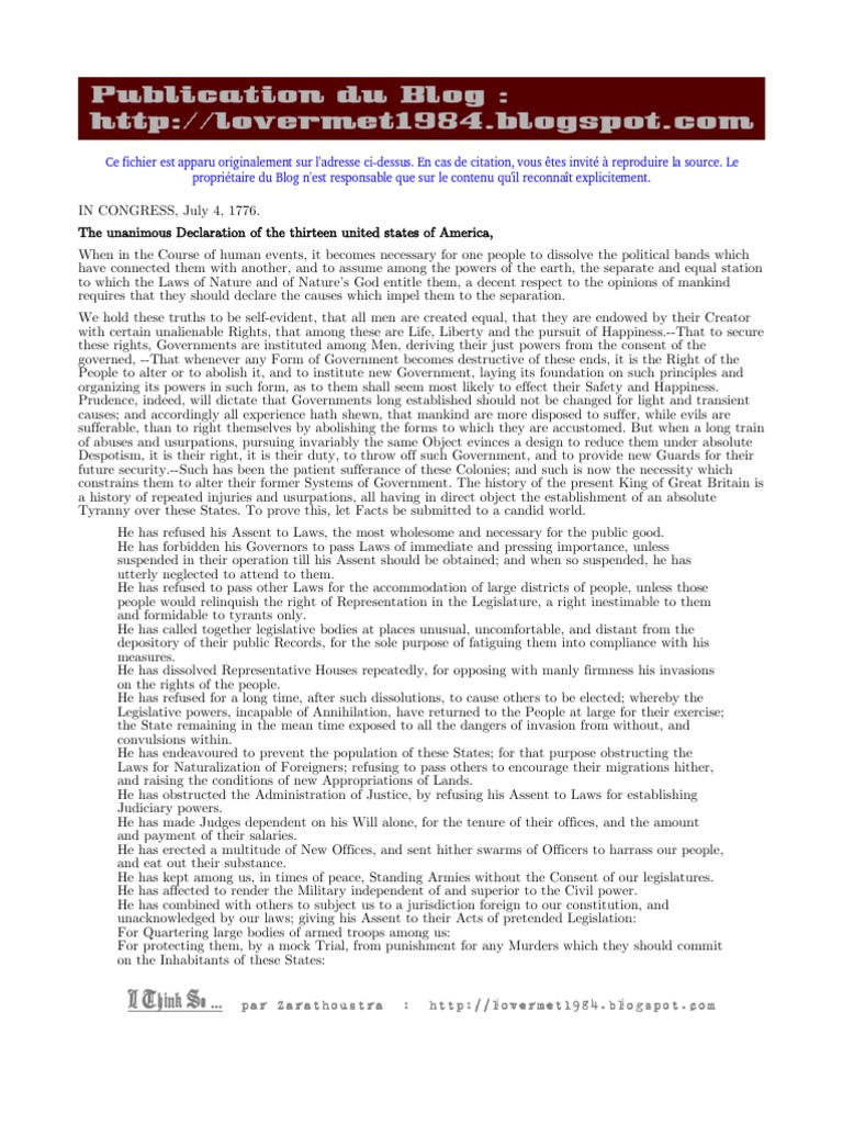 Declaration of Independence Text | PDF | Natural And Legal Rights | Tyrant
