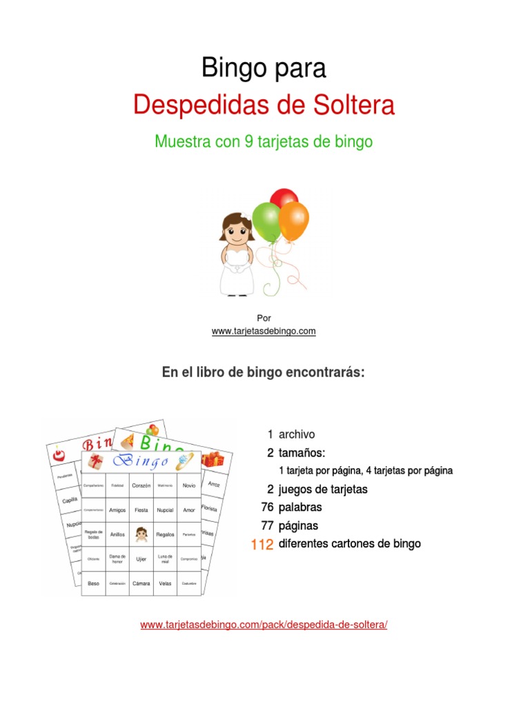 Bingo Despedida Soltera: 112 Cartones | PDF | Boda | Matrimonio, image size:768x1024