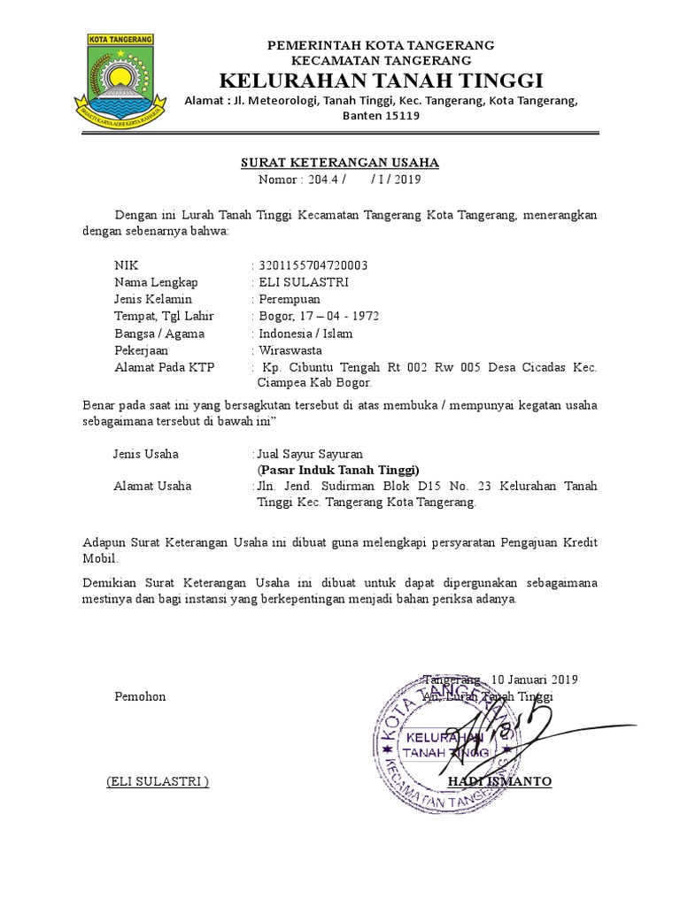 Surat Keterangan Usaha