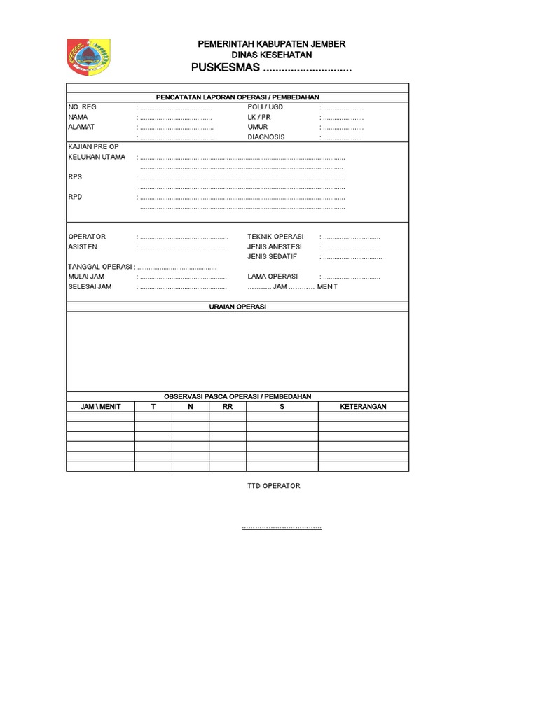 Form Laporan Operasi Xls