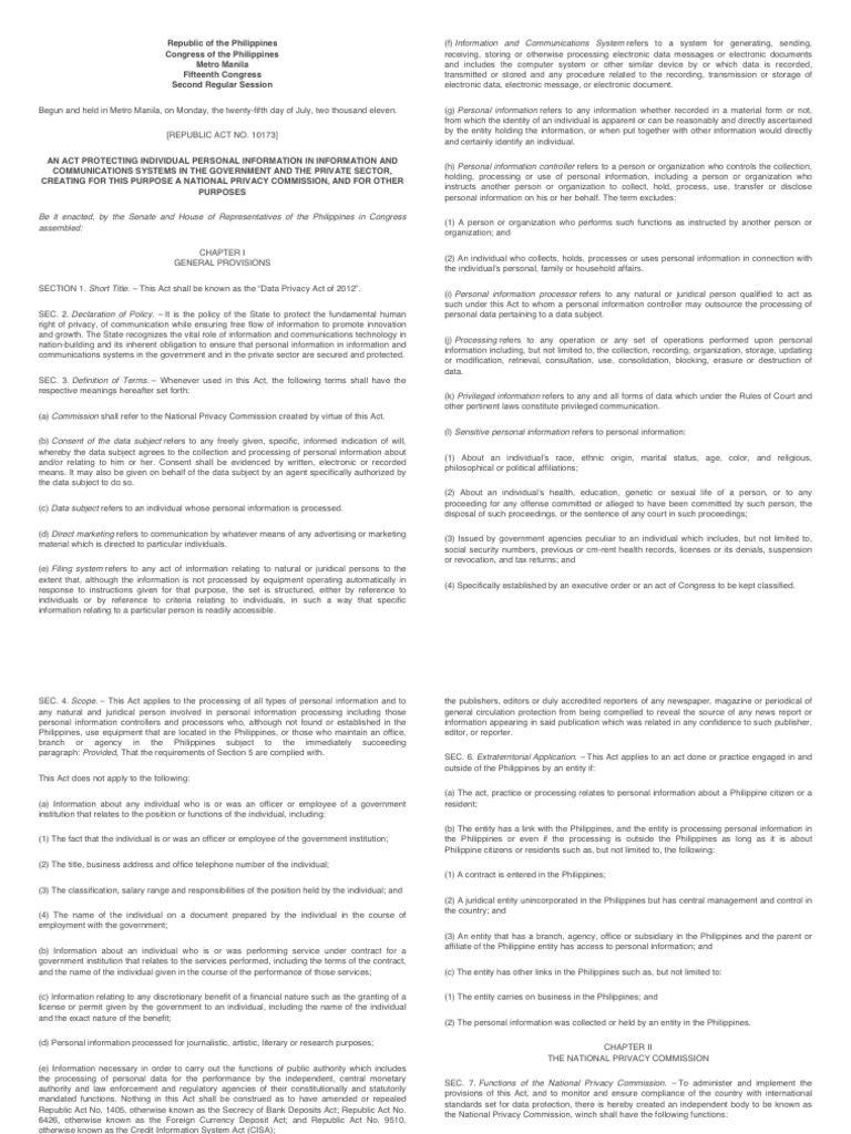 Ra 10173 PDF | PDF | Personally Identifiable Information | Computer ...