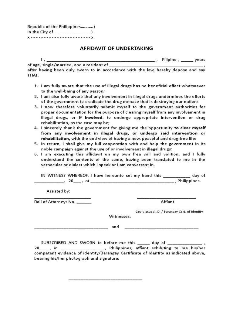 Affidavit of Undertaking | Download Free PDF | Affidavit | Common Law