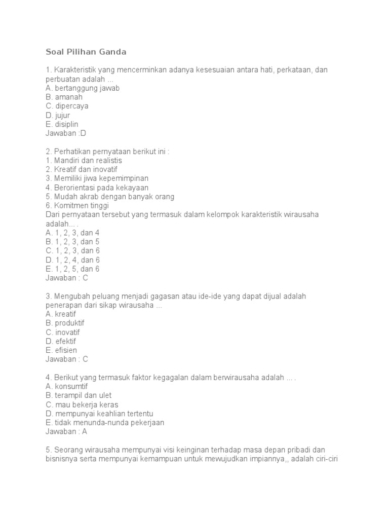 Soal Pilihan Ganda