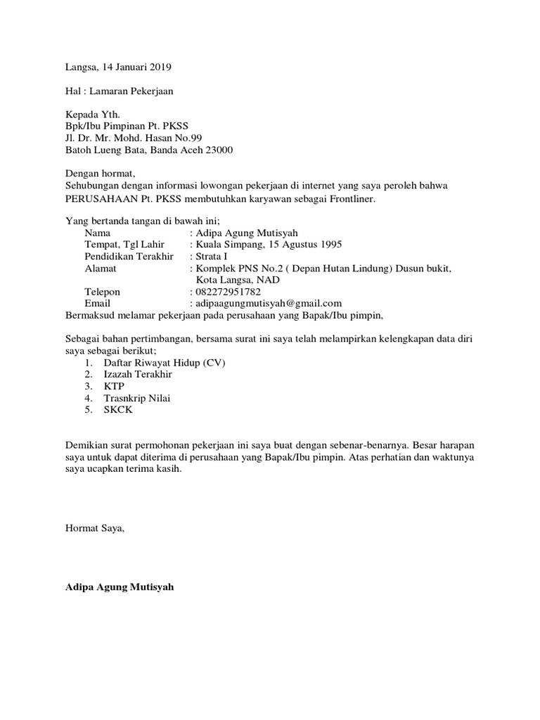 27++ Contoh Surat Lamaran Frontliner Bank Bri - Kumpulan ...