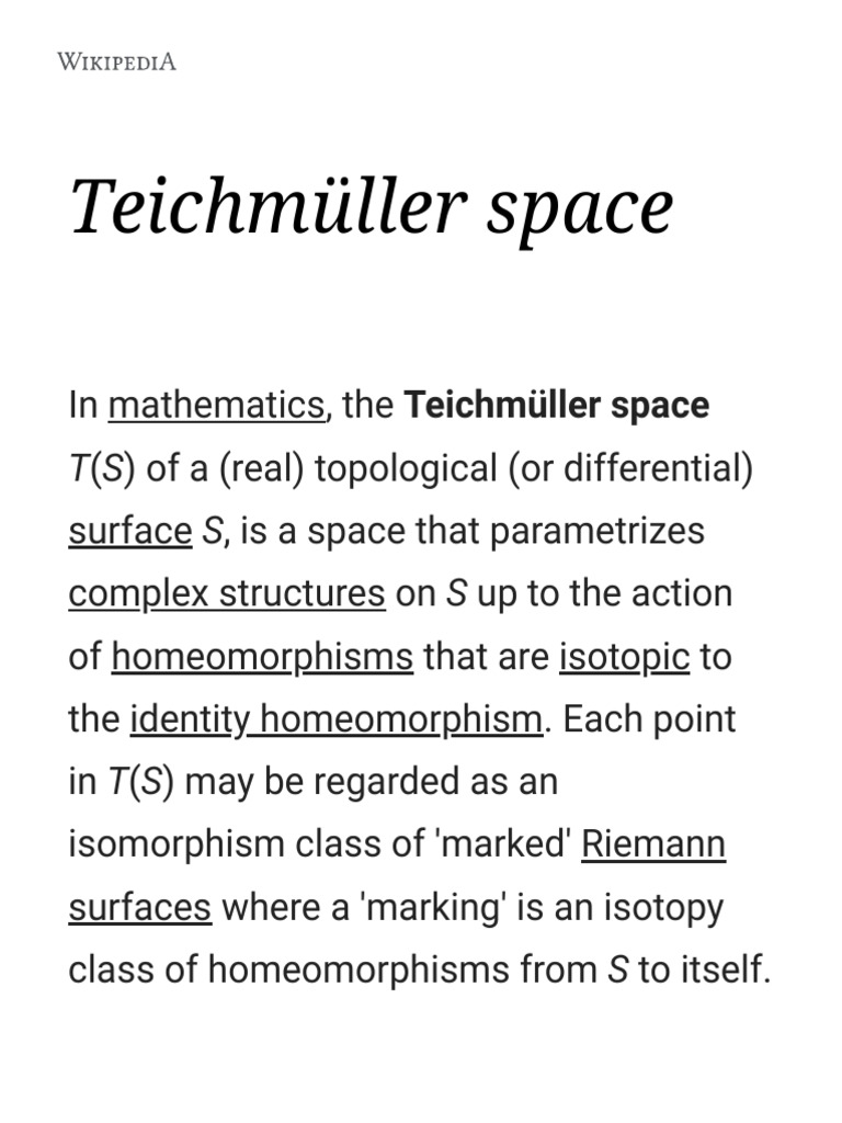 Teichmüller Space - Wikipedia | PDF | Geometry | Mathematical Objects