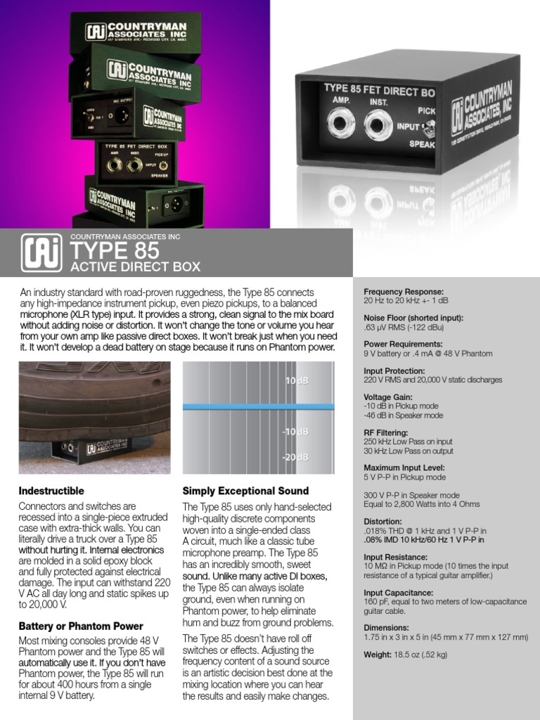 Countryman Type 85 Active Direct Box | PDF | Sound Technology