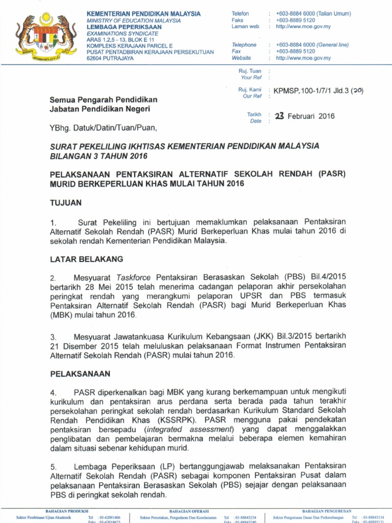 Surat Pekeliling Pelaksanaan Pbs Sekolah Menengah Atas