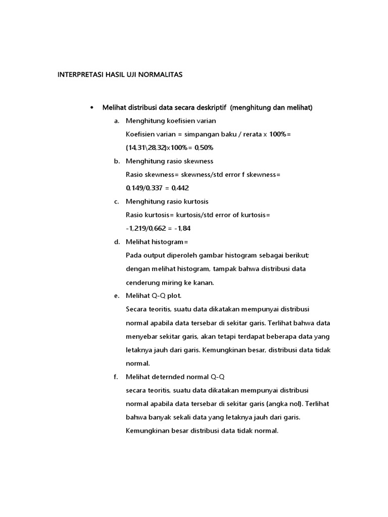 Interpretasi Hasil Uji Normalitas