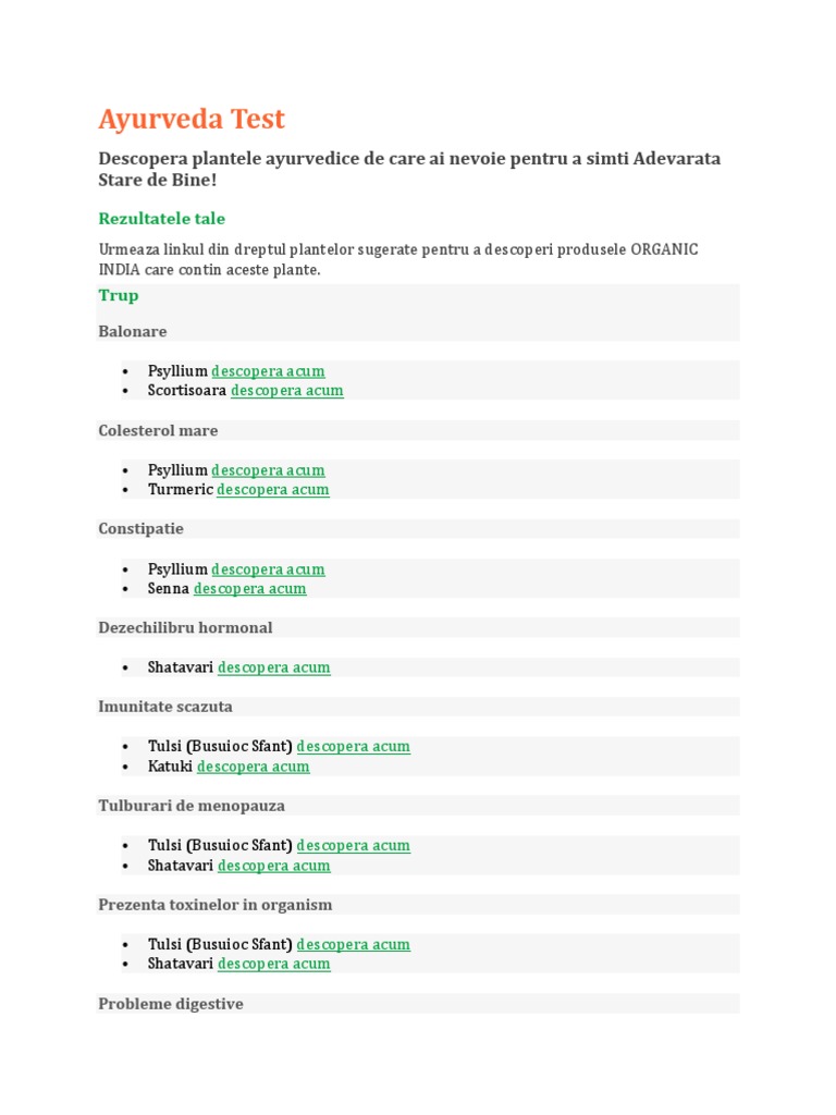 Ayurveda Test Descopera Plantele Ayurvedice De Care Ai Nevoie Pentru A