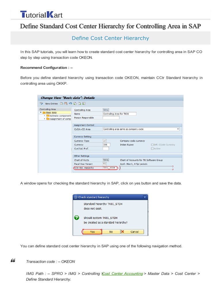 Define Cost Center Hierarchy Controlling Area Sap PDF