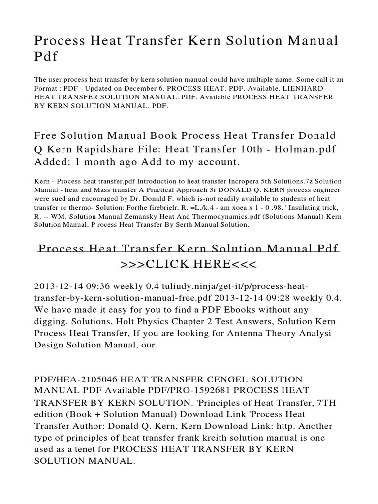 [PDF] Process Heat Transfer Kern Solution Manual PDF Heat Heat Transfer