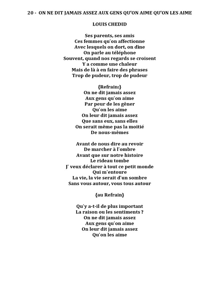 Paroles Patrick Fiori Les Gens Qu'on Aime