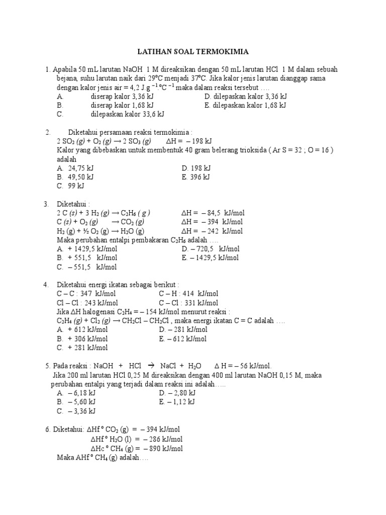 Soal Termokimia