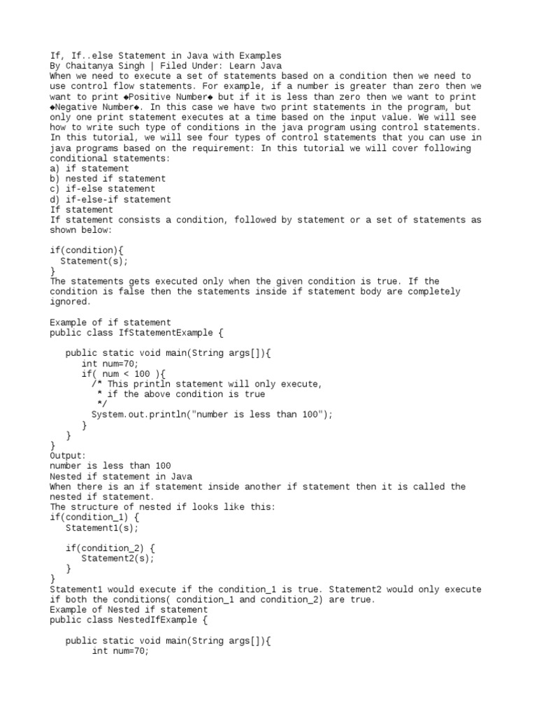 If, If..else Statement in Java With Examples | PDF | Control Flow ...