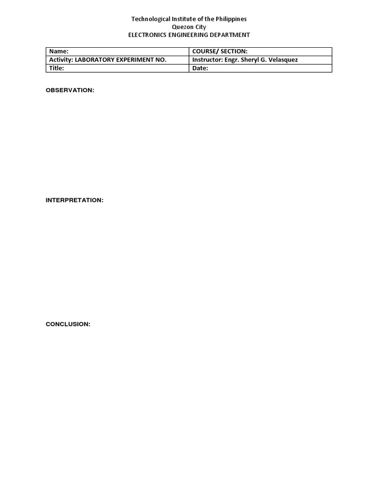 Electronics Engineering Lab Report Template | PDF | Technology ...