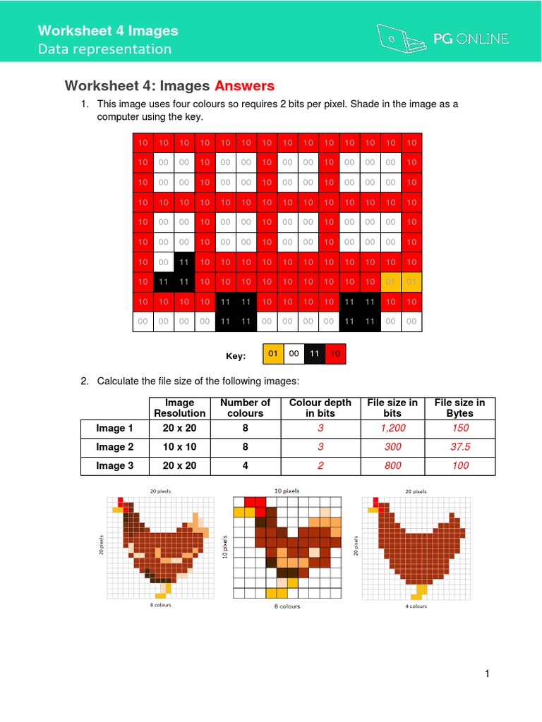 Data Representation Worksheet 4 Images Answers Image Resolution Bit