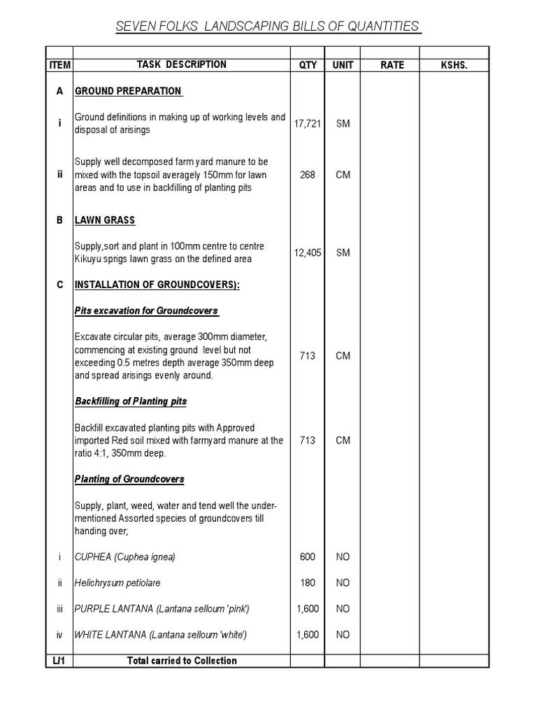 Seven Folks Landscaping BOQ Details | PDF | Landscape Architecture ...