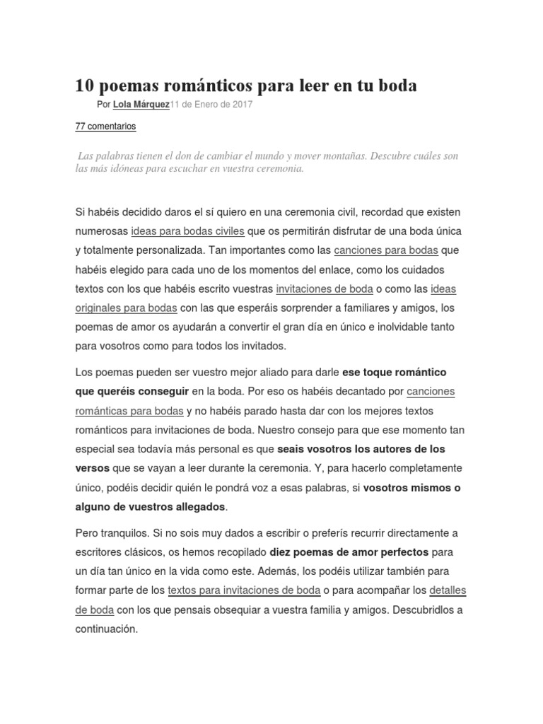 10 Poemas Románticos para Leer en Tu Boda | PDF | Felicidad | Amor, image size:768x1024