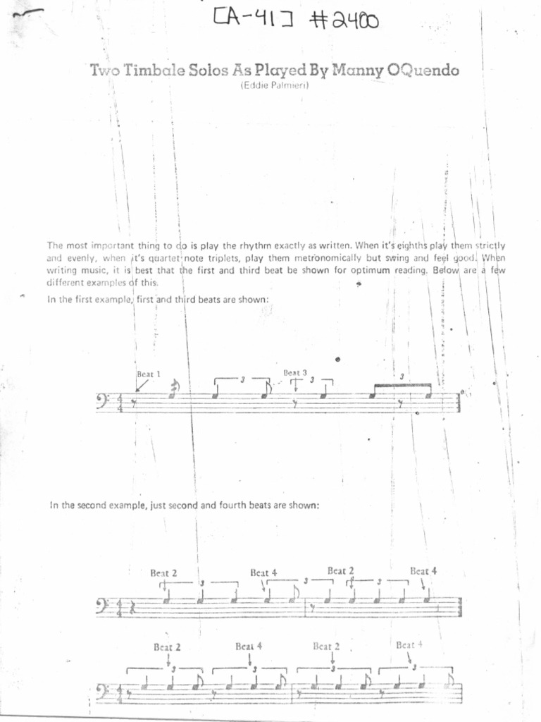 Eddie Palmieri Two Timbale Solos As Played by Manny OQuendo PDF Latin American Music