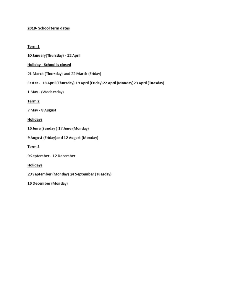 2019school Term | PDF