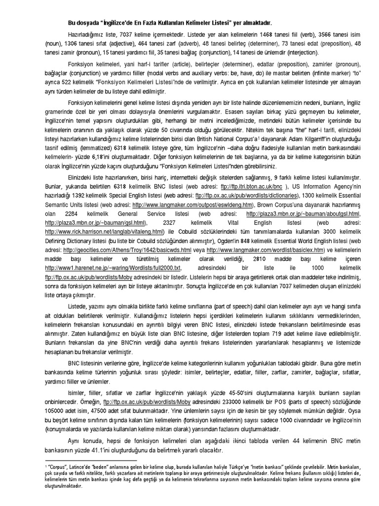 Ingilizce De En Fazla Kullanilan Kelimeler Pdf