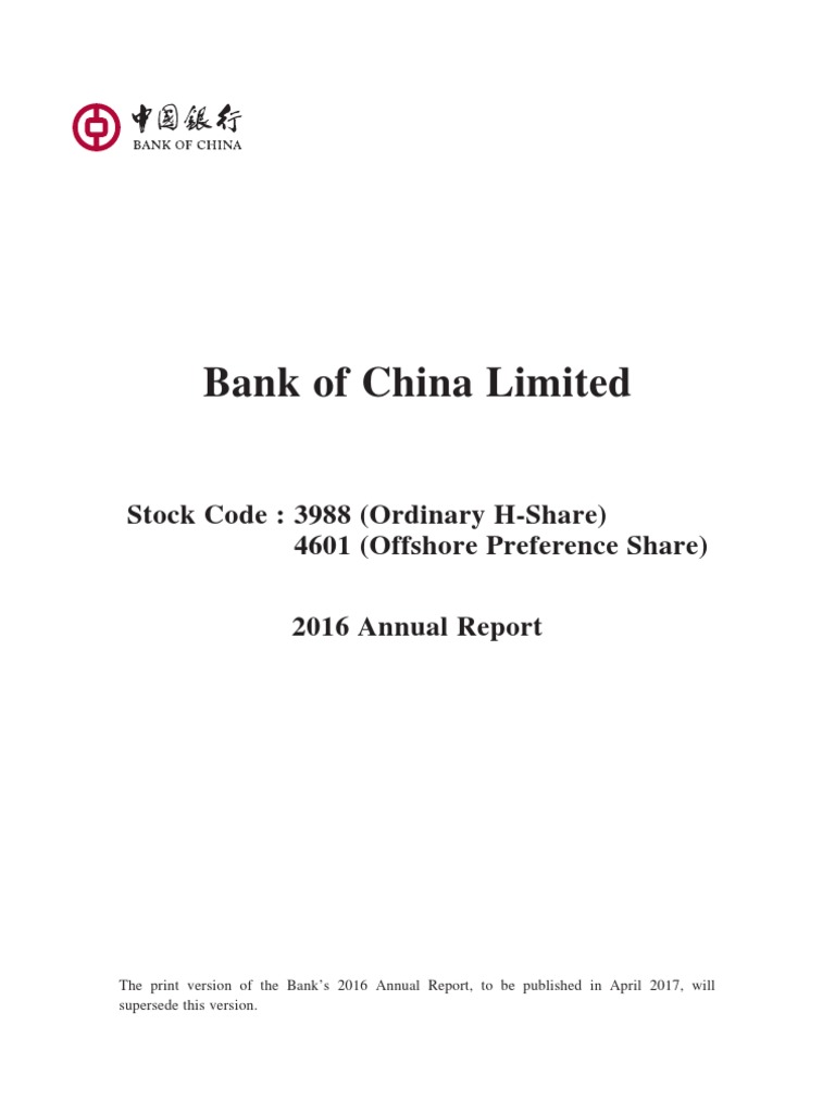 Bank of China 2016 Annual Report | PDF | Equity (Finance) | Capital  Requirement