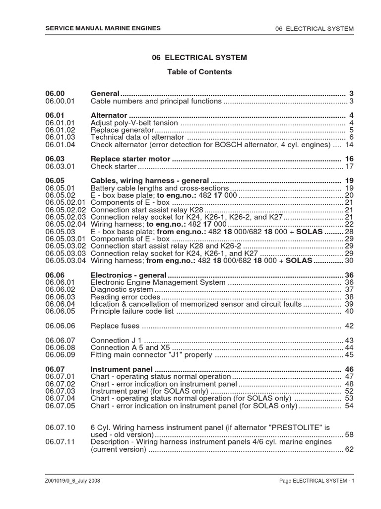 Service Manual Marine Engines | PDF | Electric Generator | Voltage