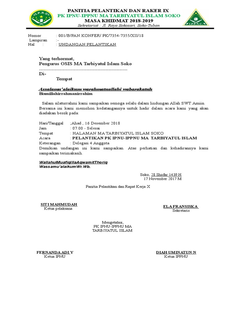 Undangan Pelantikan Osis