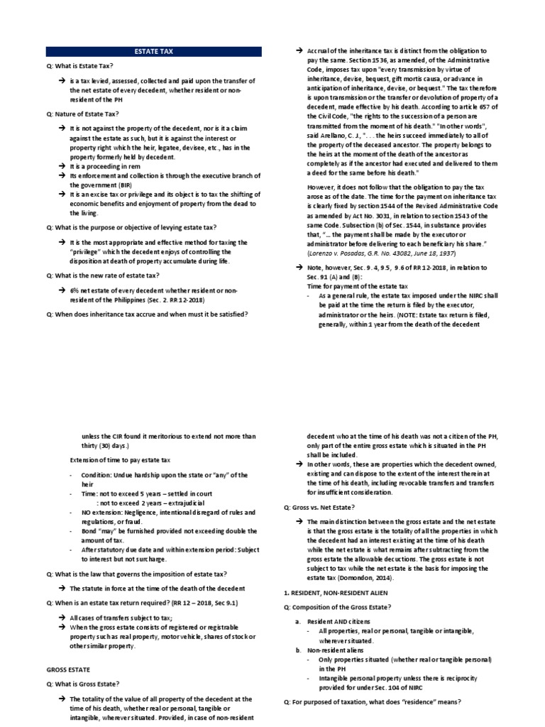 Estate Tax Overview and Computation | PDF | Estate Tax In The United ...