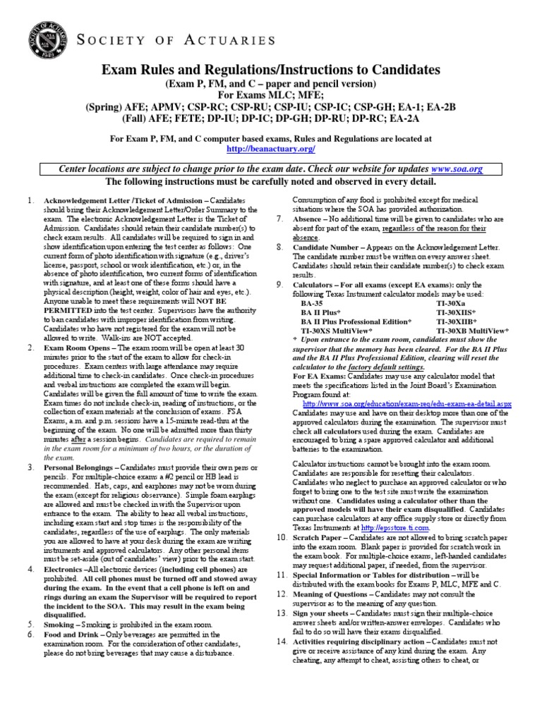 Exam Rules and Regulations for Candidates | PDF