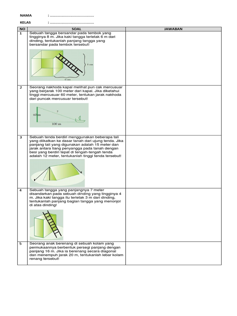 Soal Cerita Pythagoras 1 Kelas 8