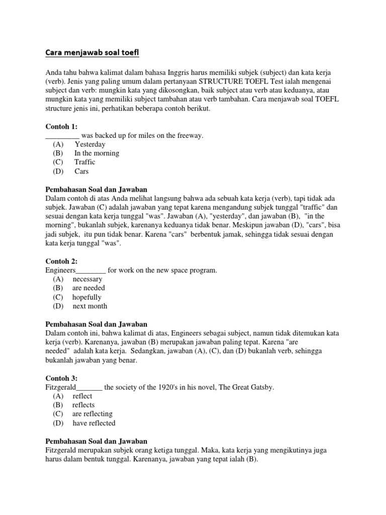 26 Contoh Soal Toefl Subject Verb Agreement Kumpulan Contoh Soal