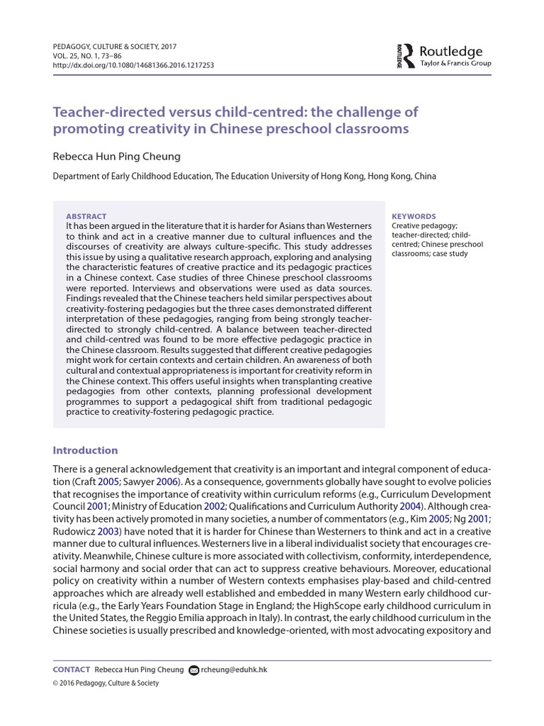 Teacher Directed Versus Child Directed in Promoting Creativity PDF