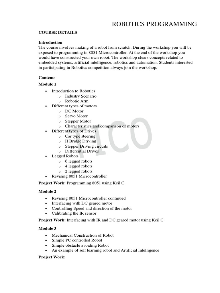 Robotics Programming Workshop Details | PDF | Computers