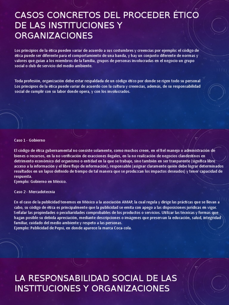 Casos Concretos Del Proceder Ético De Las Instituciones