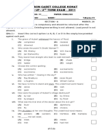 Garrison Cadet College Kohat Send Up / 2 Term Exam - 2011: Provided Against Each Part