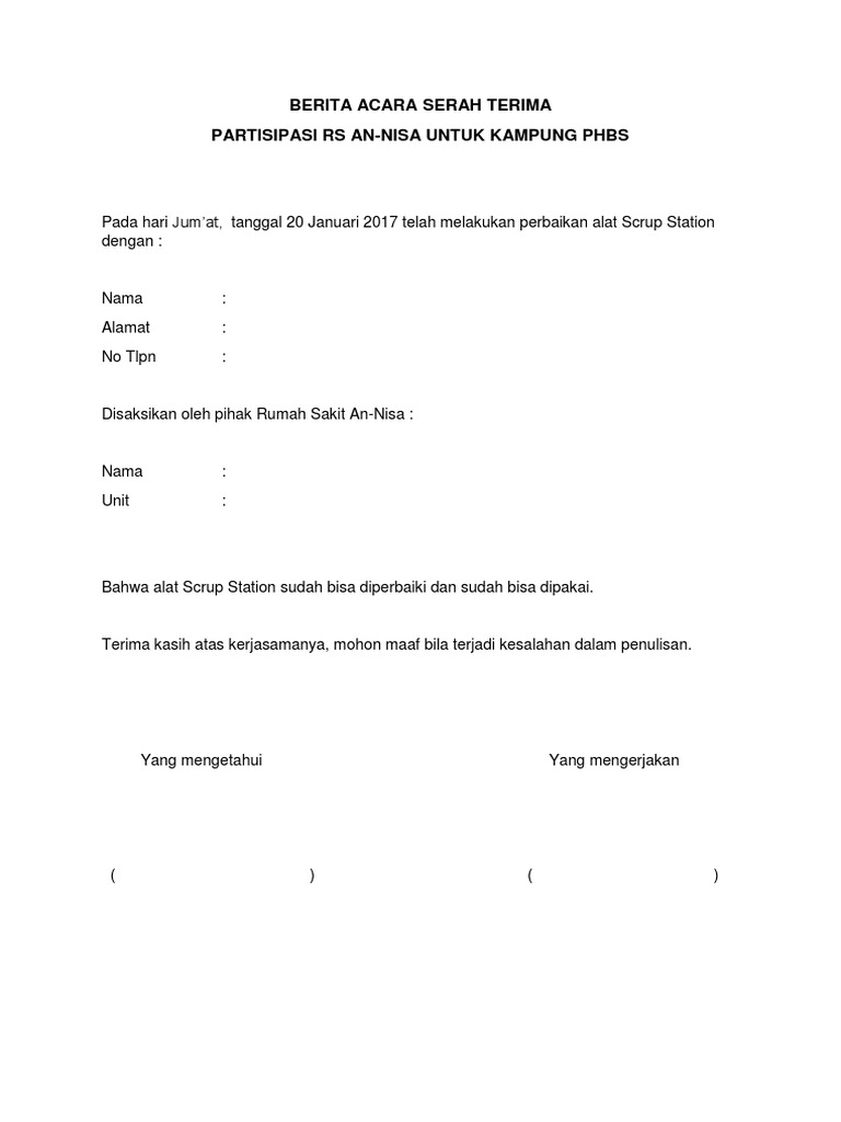 Berita Acara Serah Terima Barang Sumbangan