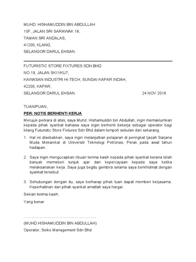 Cara Buat Surat Resign In English