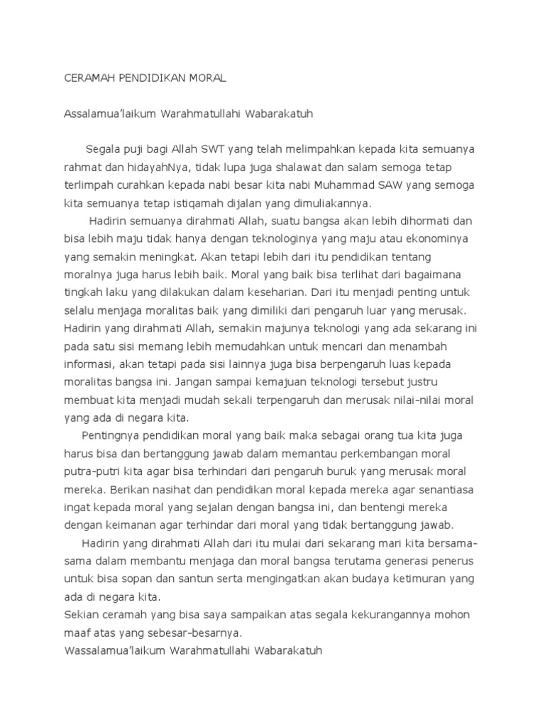 Teks Pidato Tentang Pendidikan Moral