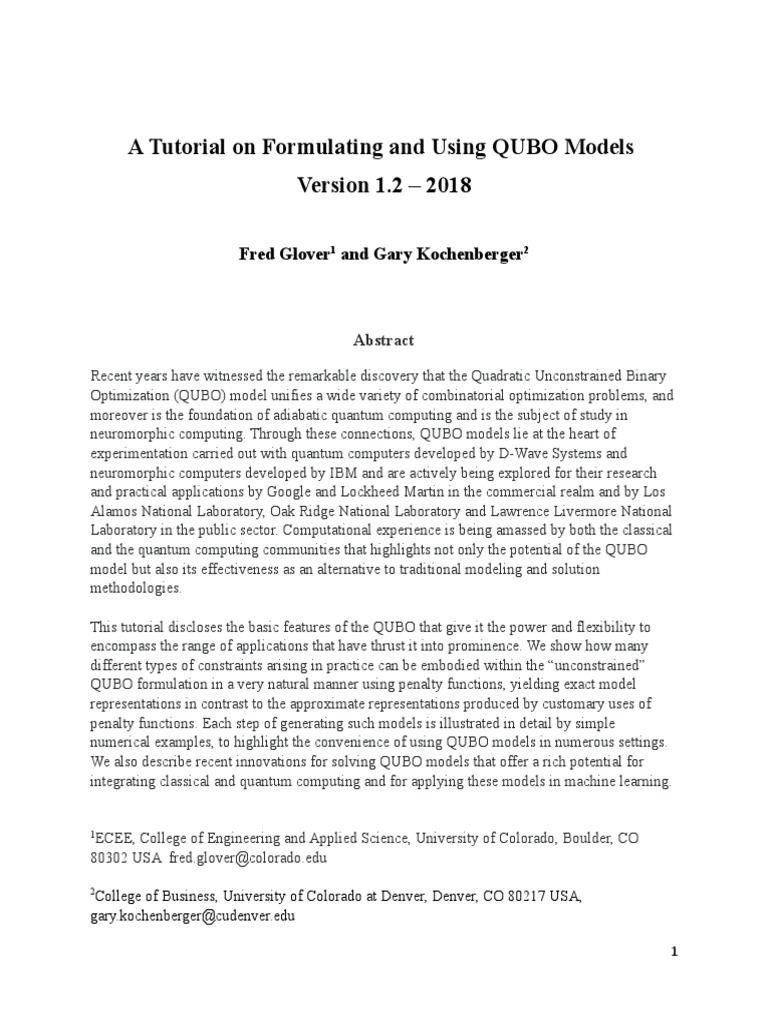 QUBO Model Formulation Tutorial | PDF | Mathematical Optimization ...