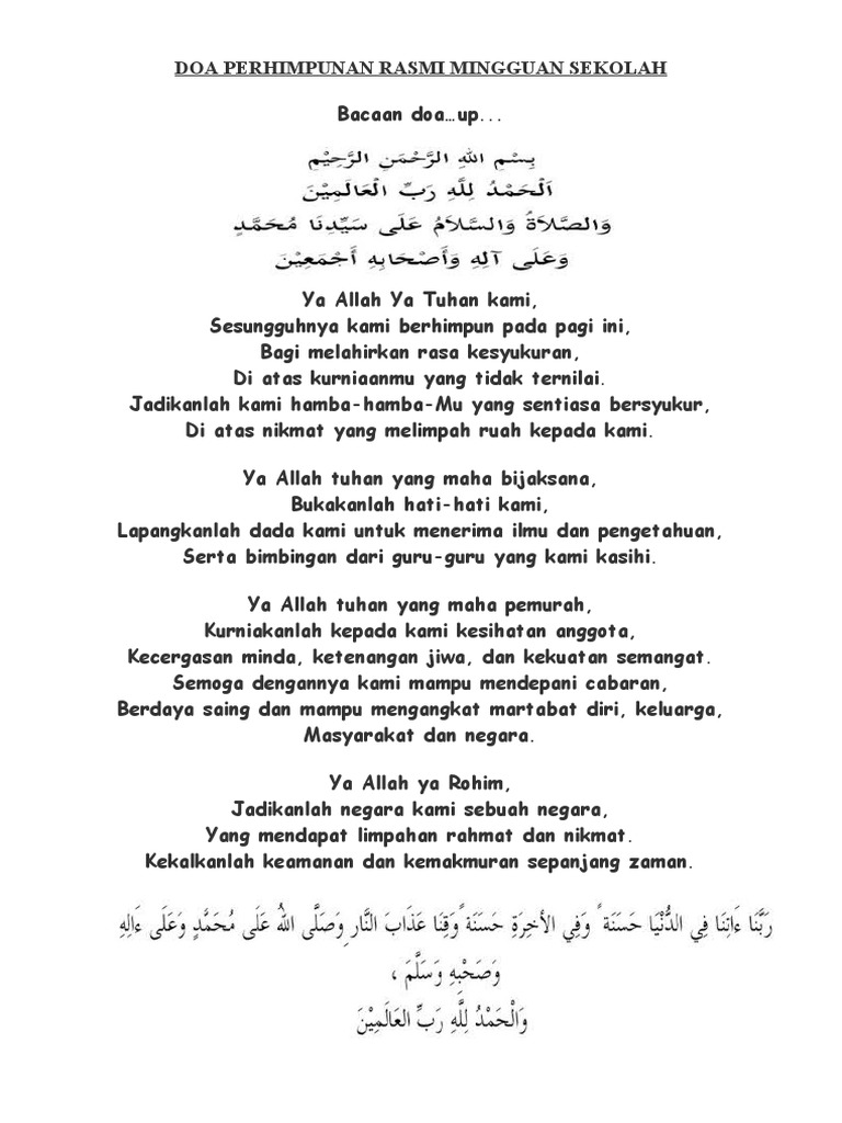 Bacaan Doa Doa Perhimpunan Pagi